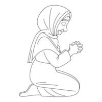 Oma beten auf Knie, handgemalt, Linie Kunst Illustration, Weiß Hintergrund vektor