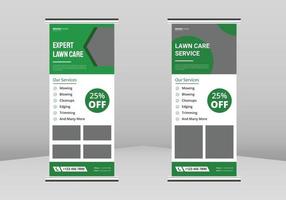 Rasen- und Gartenservice Roll-Up-Banner-Design, Baum- und Gartenservice-Poster-Broschüre Roll-Up-Broschürenvorlage. Rasenmäher Flyer Poster dl Flyer, Trend Business Roll Up Banner Design vektor