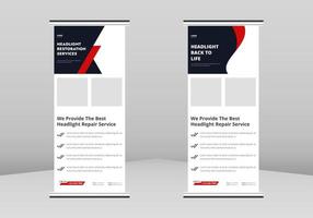 Scheinwerfer-Restaurierung Roll-Up-Banner-Design, Scheinwerfer-Reparatur-Service-Roll-Up-Broschüren-Vorlage. Scheinwerfer Service Flyer Poster dl Flyer, Trend Business Roll Up Banner Design vektor