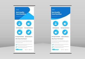 Handdesinfektionsmittel-Werbung Roll-Up-Banner-Design, Hygiene-Händedesinfektions-Plakat-Roll-Up-Broschürenvorlage. Handdesinfektionsmittel Produkt flye Poster dl Flyer, Trend Business Roll Up Banner Design vektor