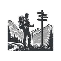 vandring minimalistisk och camping silhuett konst illustration design vektor