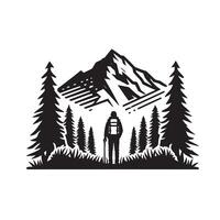 vandring minimalistisk och camping silhuett konst illustration design vektor