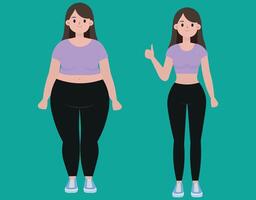 fett och tunn kvinna, innan och efter demonstration vektor