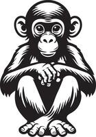 Bonobo Affe Sitzung Silhouette Illustration. vektor