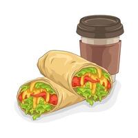 Illustration von Tacos mit Kaffee Tasse vektor