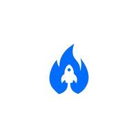 ein Blau Feuer Logo mit ein Rakete auf es vektor