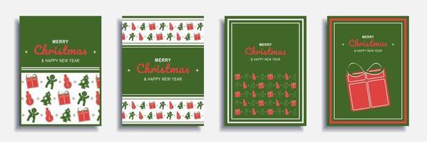 god jul och nytt år 2022 broschyromslag set. xmas minimal banner design med träd, presenter, pepparkakor, snögubbe mönster vid gränserna. vektorillustration för flygblad, affisch eller gratulationskort vektor