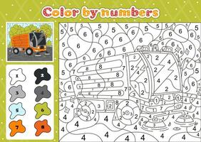 Auto thematisch Färbung Seite durch Nummer zum Kinder mit Mini Straße Kehrmaschine Auto vektor
