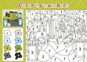 Auto thematisch Färbung Seite durch Nummer zum Kinder mit süß Müll LKW vektor