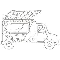 mobil is grädde mat lastbil från sida se i svart och vit stil vektor