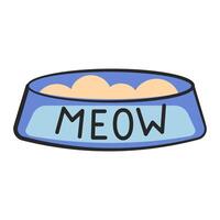 süß Katze Schüssel zum Essen mit Beschriftung Miau vektor