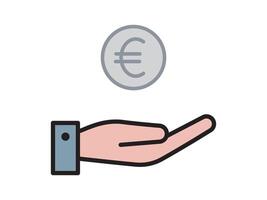 Münze auf Hand, Geld Symbol zum Geschäft. einfach Symbol Linie eben Design. vektor