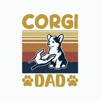 Corgi Hund Papa retro T-Shirt Design vektor