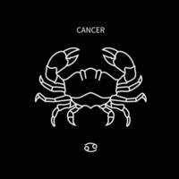 Krebs-Horoskop-Symbol in der Konstellation mit zwölf Tierkreisen. eine flache Linie Tierkreissymbole auf schwarzem Hintergrund isoliert. Astrologie und Mythologie-Sammlung im Vektor. vektor