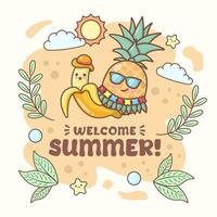 Sommer- Stimmung Party Strand Wassermelone und Mango mit süß Gesichts- Ausdrücke und Pastell- Farbe vektor