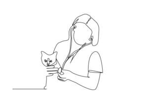 Tierarzt Veterinär Arzt Klinik Katze Tier Steuerung prüfen Krankheit Gesundheit Linie Kunst vektor
