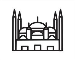 Sultan Ahmed Moschee Strichzeichnungen Symbol. Verwendung für islamische Veranstaltungen wie Ramadan Kareem und Eid Mubarak oder für Piktogramme. Moschee-Linien-Kunstvektor für islamisches Zeichen, Symbol, Symbol oder Logo vektor