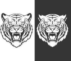 svart och vit rytande tiger ansikte illustration vektor