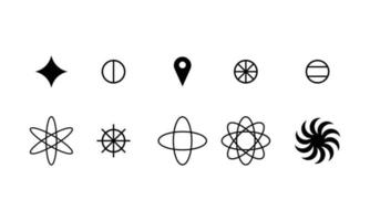 Icon-Sammlung mit verschiedenen Arten von Sternen im einfachen Schwarz-Weiß-Stil. geometrische Formenelemente isoliert auf weißem Hintergrund im Logo-Design-Vektor. vektor