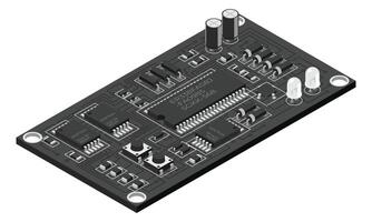 isometrisk elektronisk styrelse. isometrisk tryckt krets styrelse med elektronisk komponenter. elektronisk komponenter och integrerad krets styrelse vektor