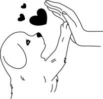 Frau Liebe Gehorsam Hund Pose Linie Karikatur Illustration vektor