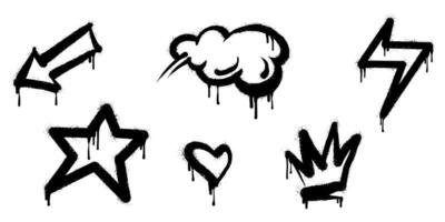 spray målad graffiti krona, stjärna, pil, hjärta och blixt droppa symbol. isolerat på vit bakgrund vektor