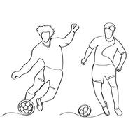 fotboll spelare spelar fotboll fortsätter linje konst. vektor