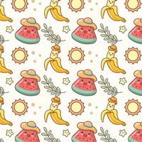 süß Muster Strand Sommer- Party Stimmung Banane Wassermelone Hintergrund Design vektor