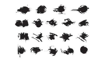 Sammlung von abstrakten Tintenstrichen und Tintenspritzern für Grunge-Designelemente. schwarzer Pinselstrich und Splash-Textur auf weißem Papier. handgezeichnete Illustrationsbürste für schmutzige Textur. vektor