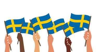 Schweden National Tag. Banner mit Schwedisch Flaggen im Hände. Urlaub Illustration. vektor