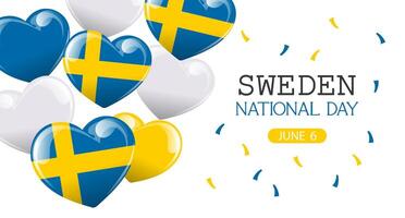 Sverige nationell dag. baner med svenska flaggor i de form av en hjärta. Semester illustration. vektor