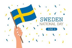 Sverige nationell dag. baner med svenska flagga i hand. Semester illustration. vektor