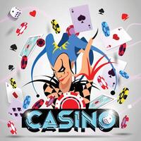 kasino natt spelar kort, tokens med rullande tärningar bakgrund vektor