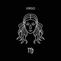 virgo horoskop symbol i tolv zodiaken konstellation. en platt linje zodiaken ikoner isolerad på svart bakgrund. astrologi och mytologi samling i vektor. vektor