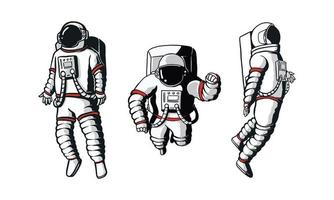 Sammlung realistischer Illustrationen eines schwebenden Astronauten. kreative vektorzeichnung des kosmonauten. illustriert im Cartoon-Stil für futuristische und moderne Themen.