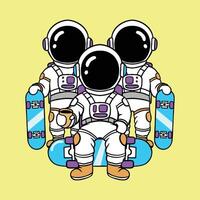 süß Astronaut Karikatur mit Skateboard Illustration vektor