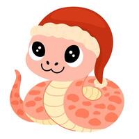 süß Karikatur Schlange. Chinesisch 2025 Neu Jahr Symbol, glücklich Tier Charakter Maskottchen im Santa Hut. glücklich komisch Schlange mit Flecken auf Haut. farbig eben Illustration isoliert auf Weiß Hintergrund vektor