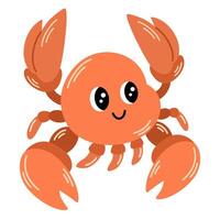 söt röd krabba med rolig ögon och klor. hav varelse med tång isolerat på vit bakgrund. barnslig färgad platt tecknad serie illustration av rolig leende hummer vektor