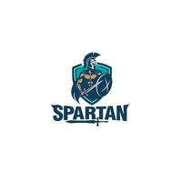 spartansk soldat innehav svärd och sköldar logotyp design grafisk illustration vektor