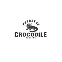 silhuett krokodil rovdjur alligator årgång svartvit logotyp design grafisk illustration vektor