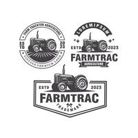 einstellen Traktor Bauernhof Jahrgang Abzeichen Logo Design Grafik Vorlage Illustration vektor