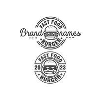 Hamburger Burger Geschäft einstellen von Abzeichen Jahrgang Briefmarke Etiketten einfach und minimal Logo Design Grafik Vorlage vektor
