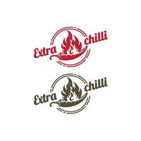 Chili Pfeffer Feuer würzig Abzeichen Jahrgang Logo Design Grafik Vorlage vektor