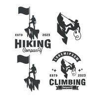 Silhouette von Klettern Wandern draussen Abenteuer Expedition Jahrgang Logo Grafik Vorlage vektor