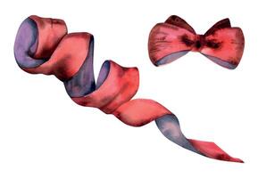 röd band rosett slips fläta tyg. hand dragen vattenfärg illustration sömnad hantverk broderi förnödenheter. enda objekt isolerat på vit bakgrund. design ateljé, skräddare, hobby affär, mode boutique. vektor
