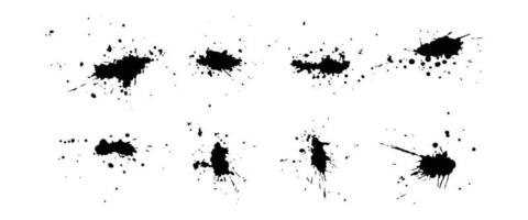 Sammlung Zusammenfassung von Tintenstrich und Tintenspritzer für Grunge-Design-Elemente. schwarzer Pinselstrich und Splash-Textur auf weißem Papier. handgezeichnete Illustrationsbürste für schmutzige Textur. vektor