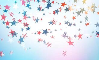 4:e av juli oberoende dag av de USA illustration med faller amerikan flagga mönster stjärna form på skinande ljus bakgrund. fjärde av juli nationell firande design för baner, hälsning vektor
