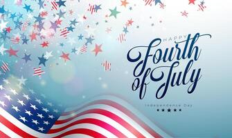 4 .. von Juli Unabhängigkeit Tag von das USA Illustration mit amerikanisch Flagge Muster Star und Party Ballon auf Blau Hintergrund. vierte von Juli National Feier Design mit Typografie Brief zum vektor