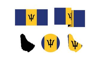 Barbados attribut. flagga i rektangel, rund och kartor. uppsättning element vektorillustrationer för nationella firande dag. vektor