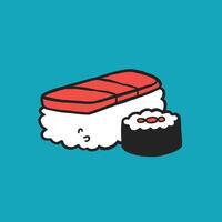 Onigiri, ein traditionelles Essen, Reis mit Füllung in Nori gewickelt. ikonenhaftes japanisches Symbol in der Hand gezeichnete Illustration. Vektorgrafik der traditionellen Kultur Japans. vektor